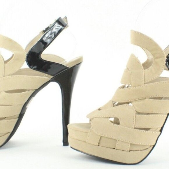 C Label 7.5 Jocelyn Faux Suede Black Patent 1.25" Platform 5.25" Heels - Picture 5 of 12